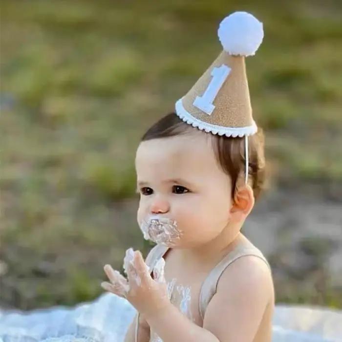 Chapeau en Toile de Jute pour Premier Anniversaire de Bébé Garçon et Fille