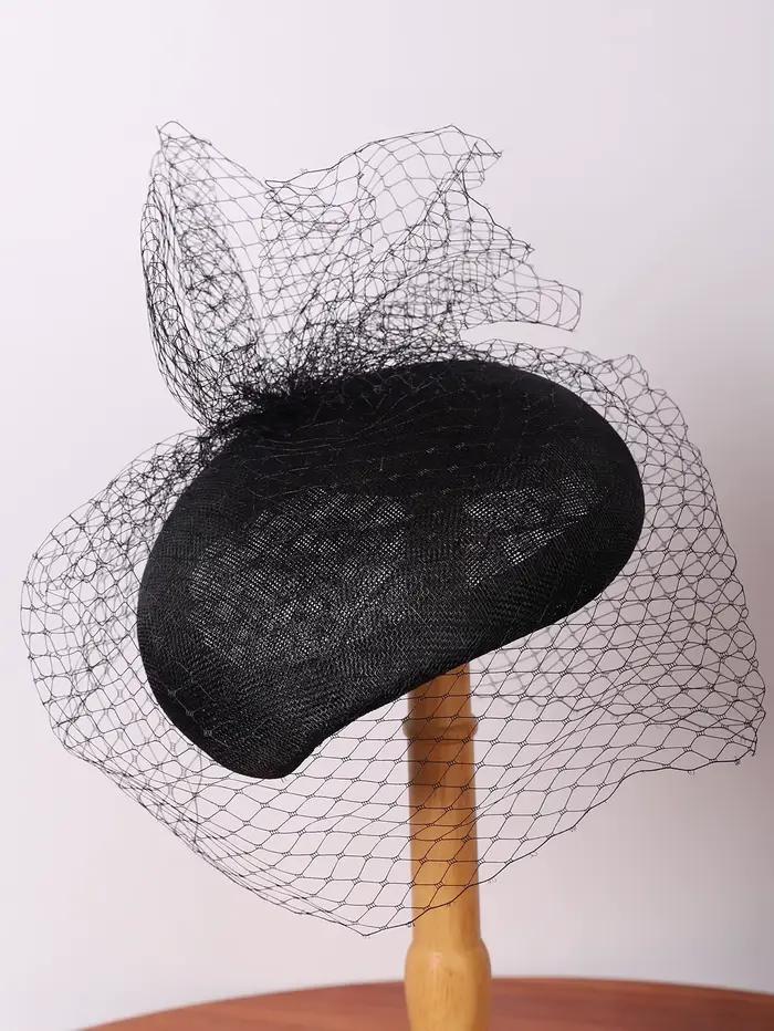 Chapeau fascinateur Sinamay élégant Beige blanc noir avec voile Vintage dames Derby église mariage thé fête
