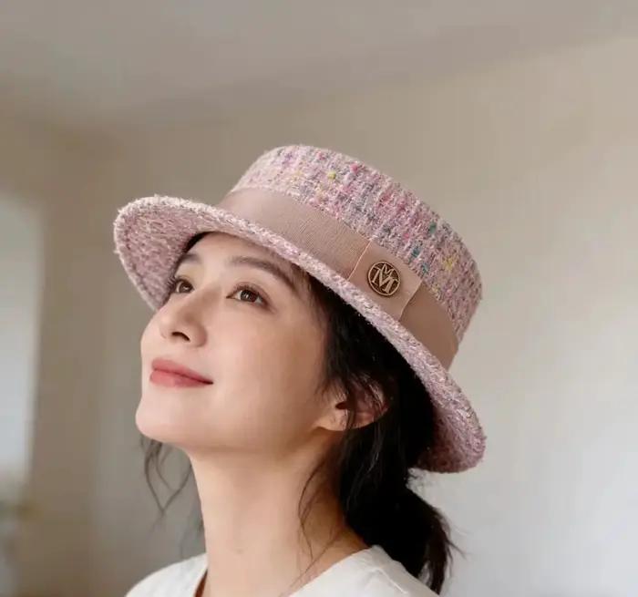 Chapeau haut-de-forme plat en Tweed français pour femmes