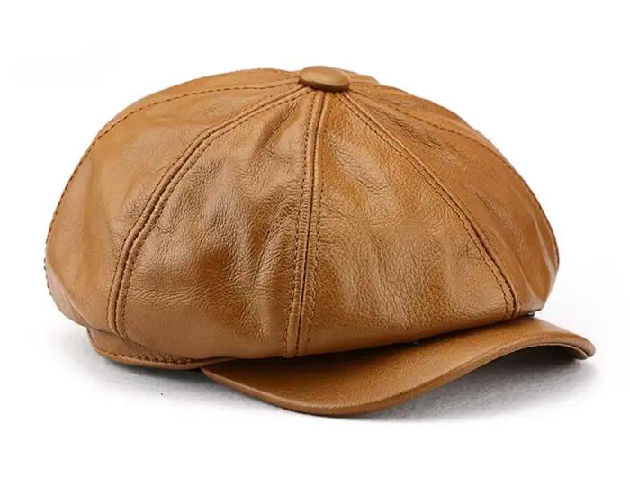 Chapeaux octogonaux en cuir de vache véritable pour hommes