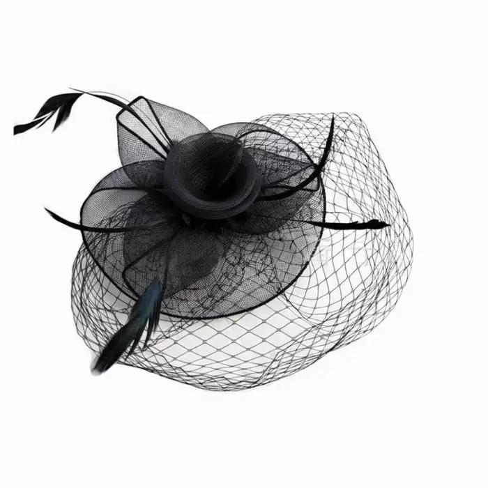 Chapeau Fascinator Style Vintage avec Plumes et Voilette