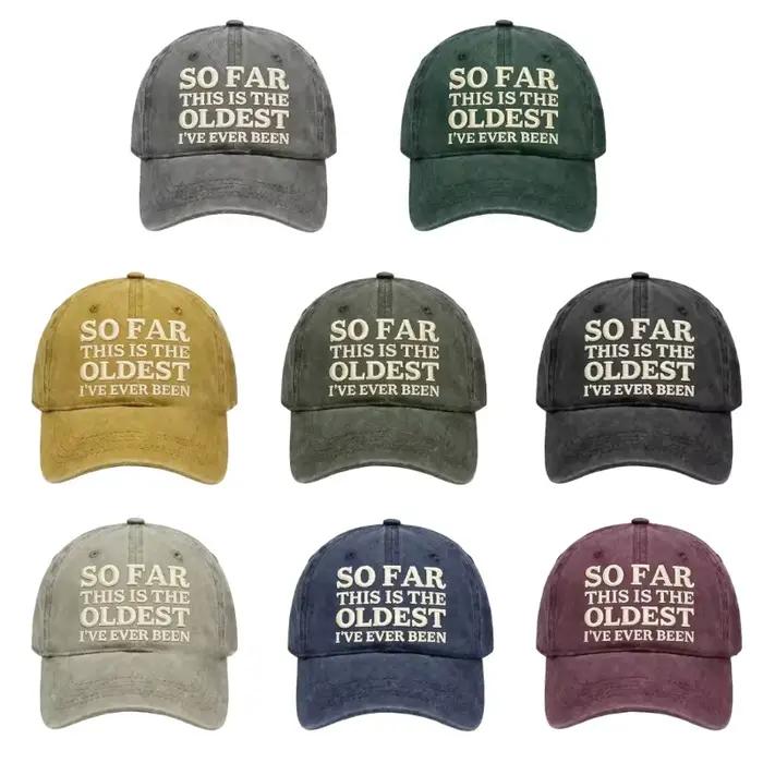 Casquette de baseball avec slogan brodé design en polyester délavé pour homme femme occasions extérieures style sportif vintage