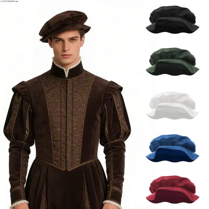 Béret vintage polyester pour hommes, accessoire de costume médiéval, chapeau de renaissance, casquette plate artiste, béret de cosplay pour halloween