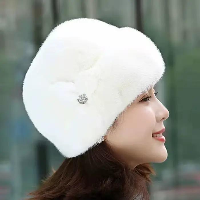 Chapeau épais en fausse fourrure de lapin pour femme