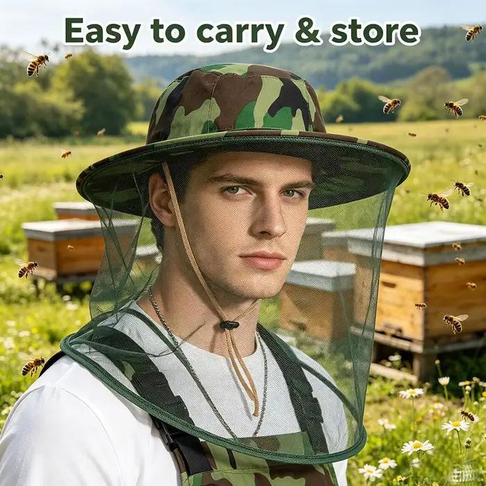 Chapeau de pêche camouflage pour homme avec moustiquaire anti-insectes et protection solaire pour activités de plein air