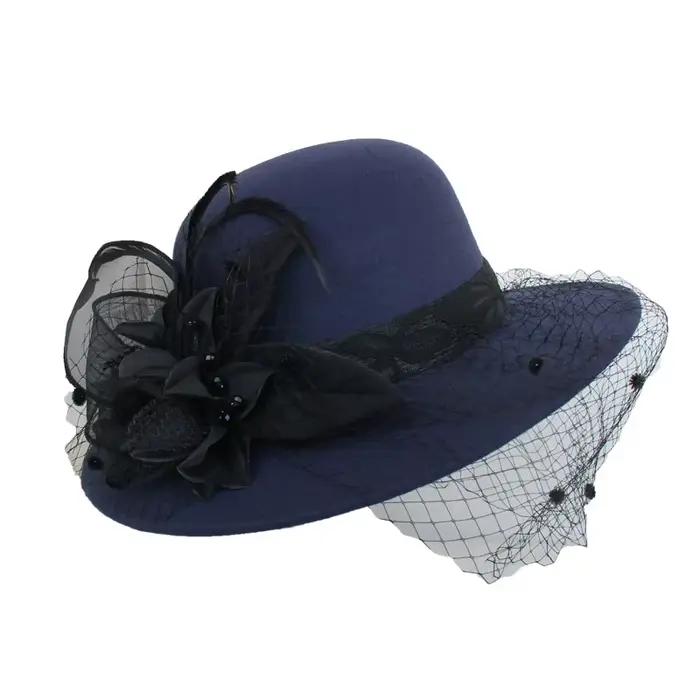 Chapeau en Laine à Grands Bords Hepburn pour Femmes Occasions Spéciales Blanc Gris Gris Foncé Jaune Rouge Vert Armée Noir Vert