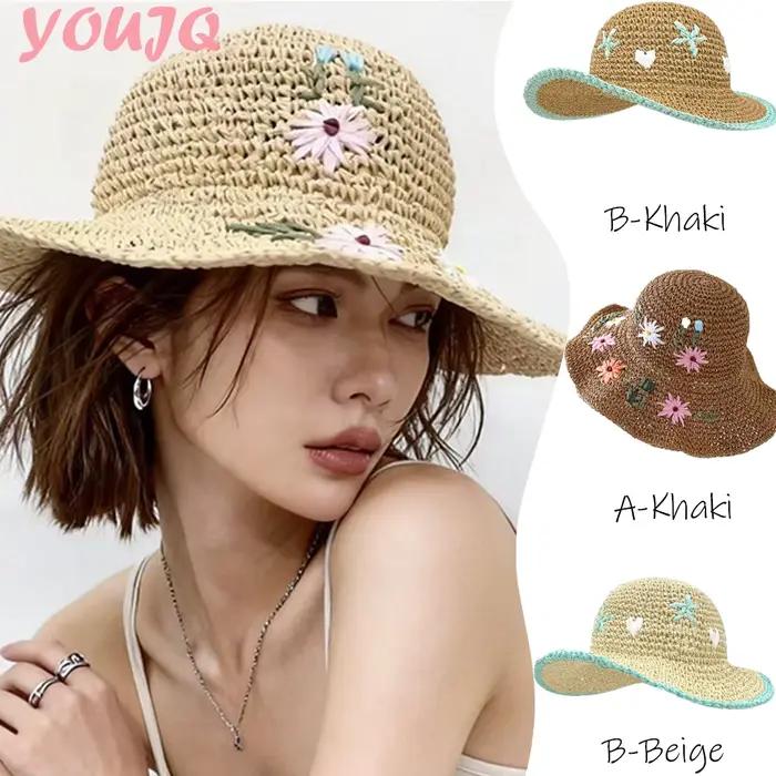 Chapeaux de paille colorés à fleurs pour femmes