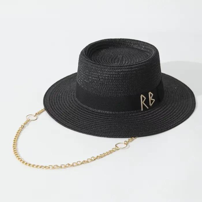Chapeaux de paille d'été pour femmes ruban décoration élégante dames robe de soirée