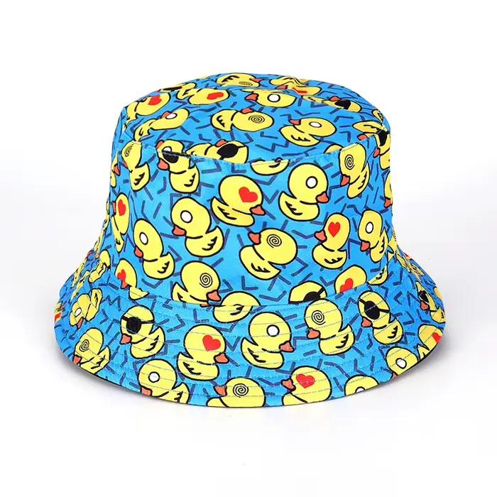 Chapeau Bob Double Face Imprimé Canard Cartoon Unisexe pour Adolescent