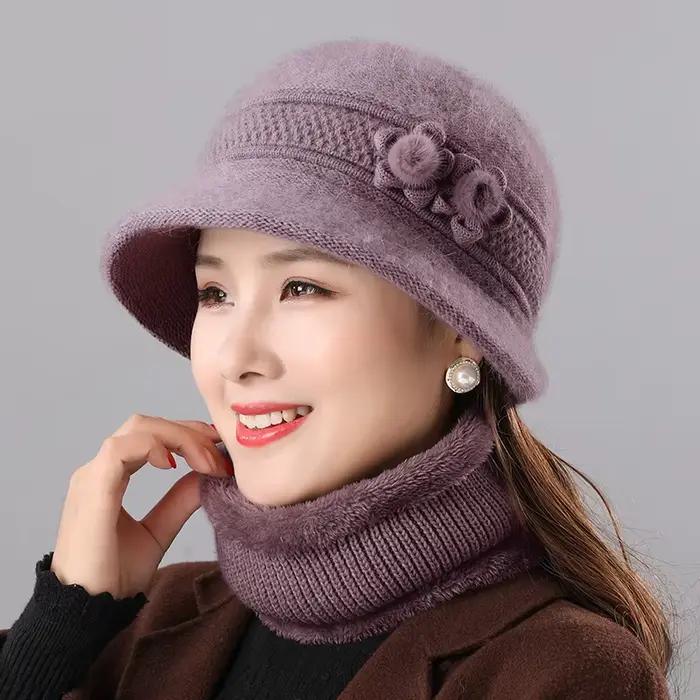 Chapeau chaud en cheveux de lapin pour mère âgée