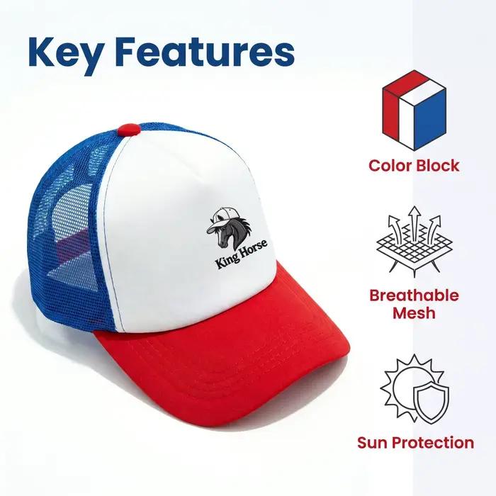 Casquette de baseball respirante en polyester avec logo vintage Cheval Roi, broderie factice, couleur contrastante, style camionneur, protection solaire pour homme et femme, idéale pour les activités extérieures et les occasions spéciales