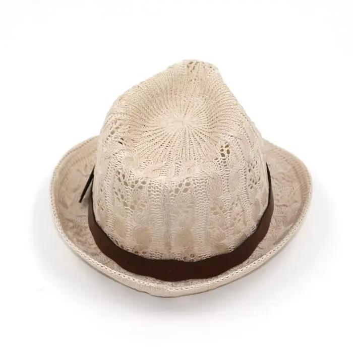 Chapeau fedora féminin en laine tricotée avec bride en cuir pour femmes, style sport, motifs jacquard, adapté pour les quatre saisons et diverses occasions extérieures