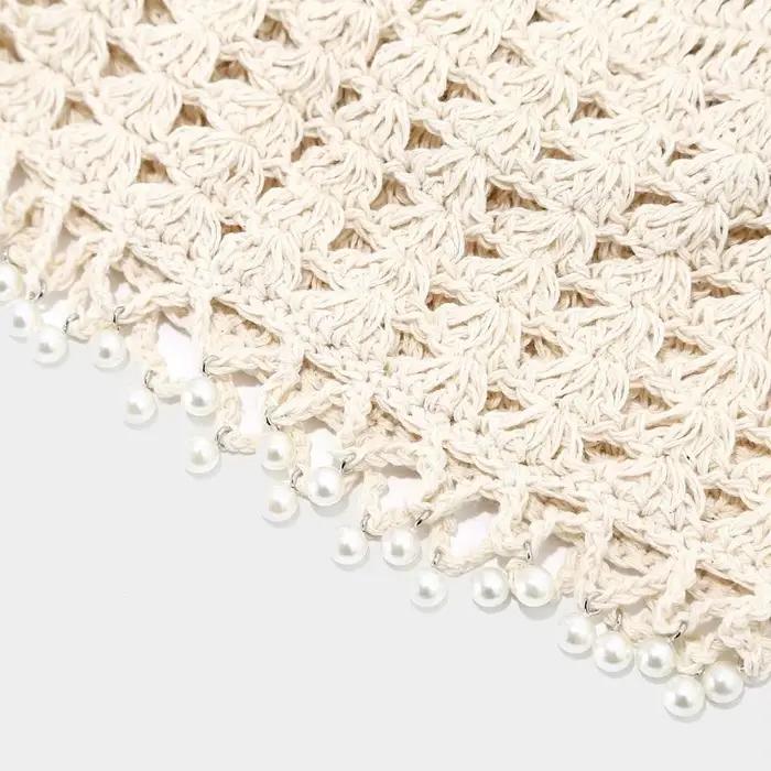 Chapeau tricoté au crochet femme polyvalent avec perles et glands style bohème pour plein air et occasions spéciales