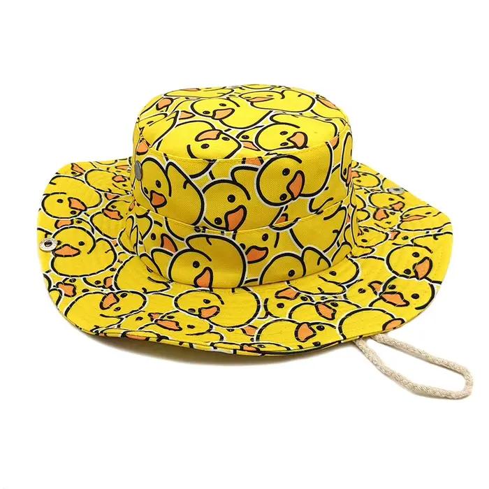 Chapeau de soleil imprimé canard jaune à motifs de dessins animés - Design de protection solaire léger et unique - adapté au cadeau de Saint-Valentin