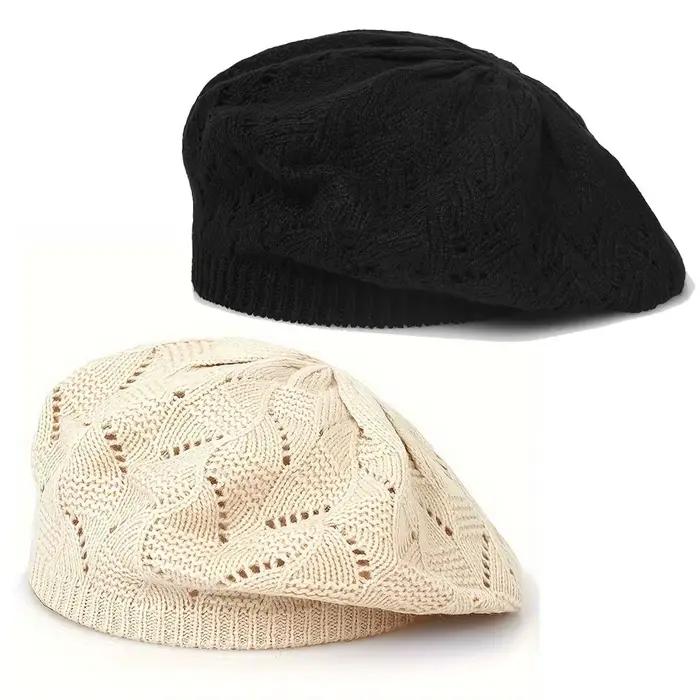 Béret en tricot de couleur unie pour femmes