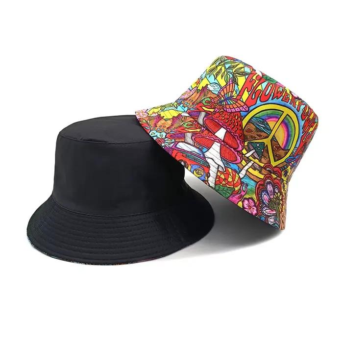 Chapeau bob rétro psychédélique des années 70 - réversible - pour hommes et femmes