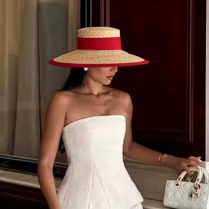 Chapeau d'été en paille rouge