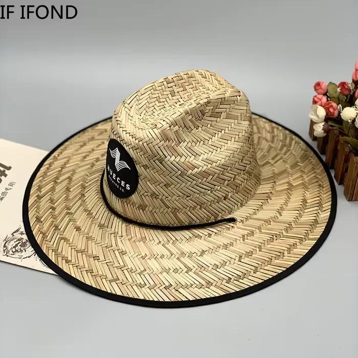 Chapeau de sauvetage en paille avec corde attachée pour femmes et hommes style sport protection solaire plage printemps automneextérieur