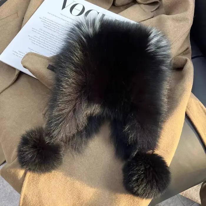 Ushanka-Chapeaux en fourrure de renard véritable pour femmes