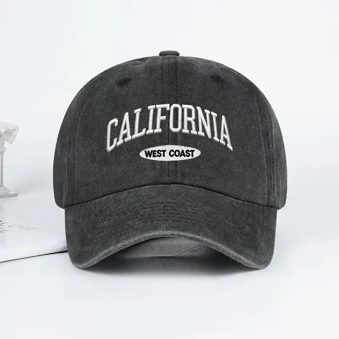 Casquette de baseball brodée vintage délavée style Californie et côte ouest | Chapeau de soleil décontracté réglable
