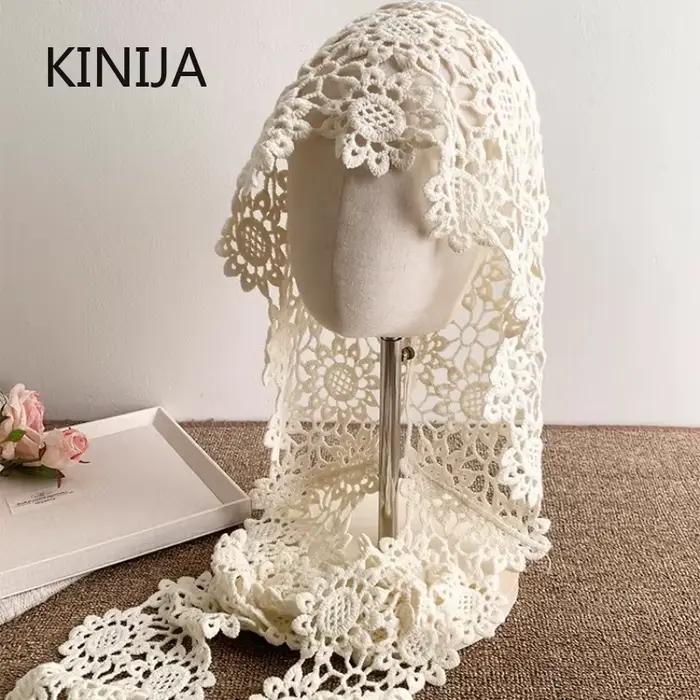 Japonais dentelle évider tricoté chapeau femmes ethnique Sle voyage photoaphy visage minceur aérien casquette foulard