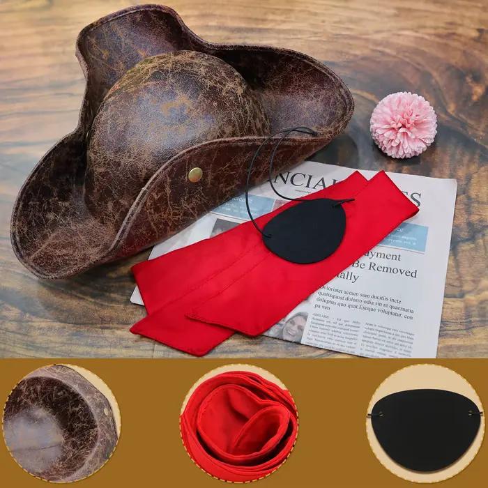 Chapeau de pirate en faux cuir vintage avec boutons pour hommes et femmes costumes d'halloween et événements Renaissance