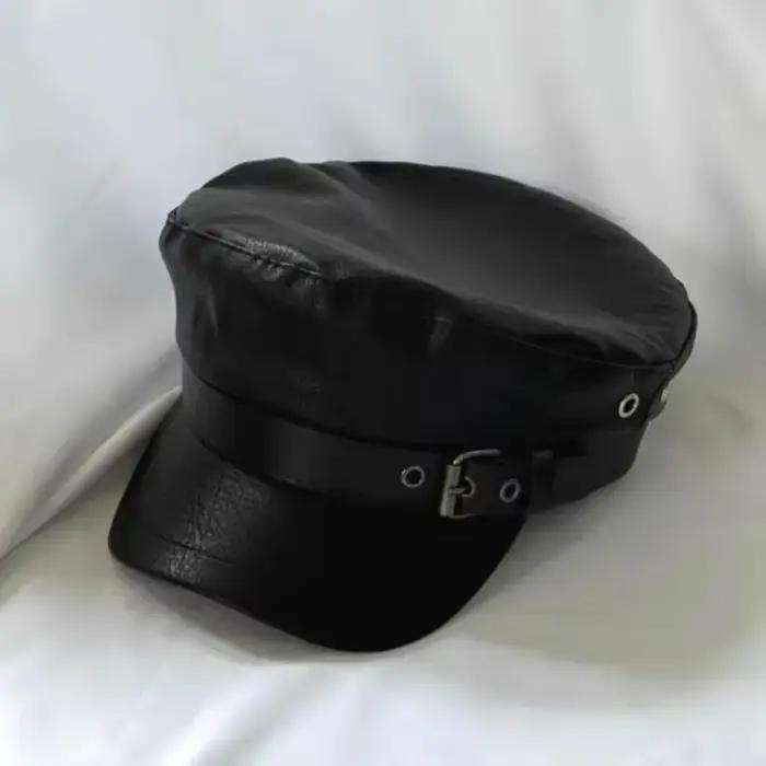 Béret en cuir PU noir, chapeau Hip Hop