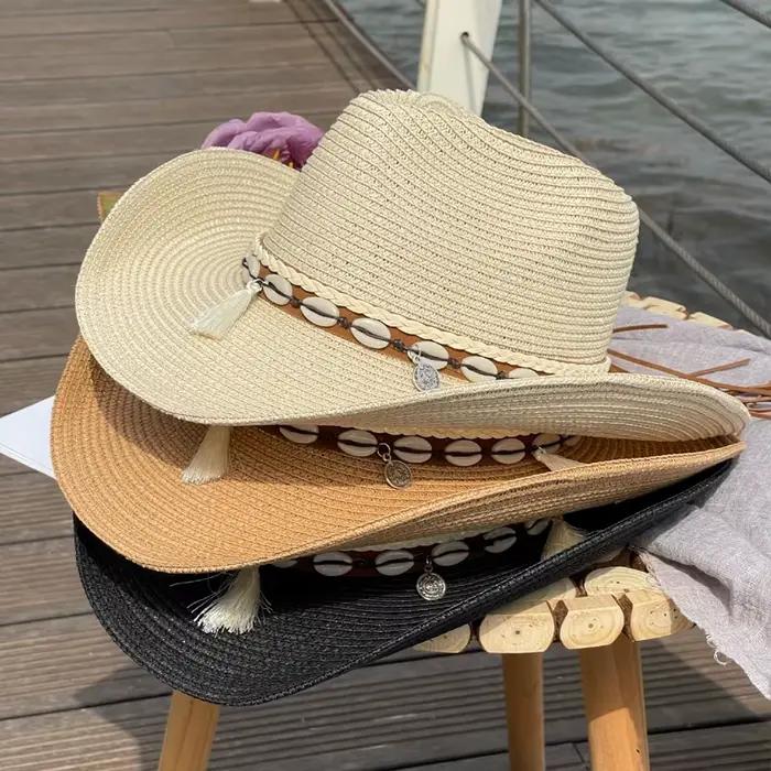 Chapeau de cowboy western à franges coquillage pour hommes et femmes