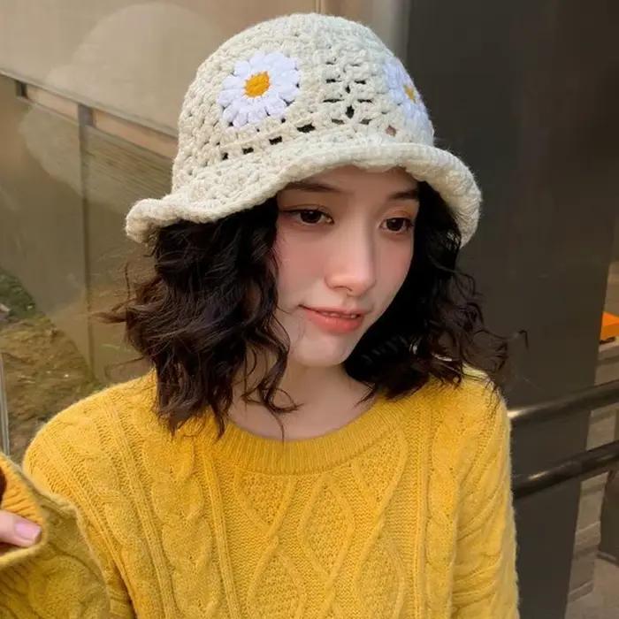 39BD – chapeau seau printemps pour casquette pêcheur en Crochet à fleurs