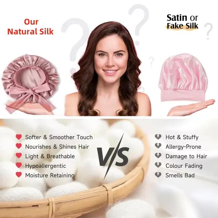Bonnet en soie de mûrier 100% 19 Momme pour femmes endormies avec une enveloppe de cheveux