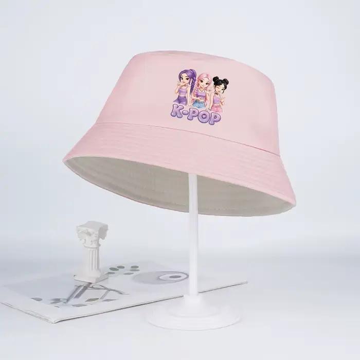 Chapeau de pêcheur pour enfants avec motif de fille de dessin animé K-POP