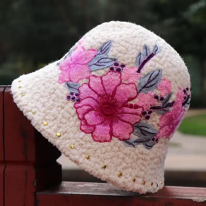 Sherpa coupe-vent chapeaux hiver garder au chaud épais Style ethnique brodé Floral chapeau de soleil de luxe touristique plage pêcheur seau casquettes