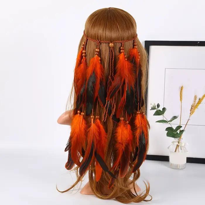 Bohème femmes bandeau Vintage Hippie plume coiffure casque pour dames filles indien ethnique bandeaux cheveux accessoires