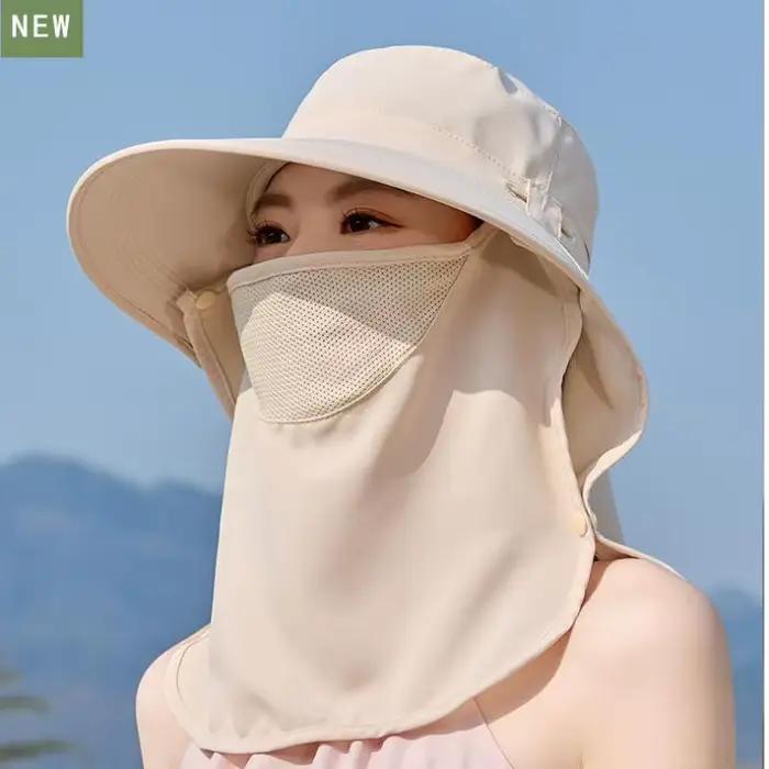 Chapeaux d'été pour femmes chapeau de soleil Protection Uv avec masque châle