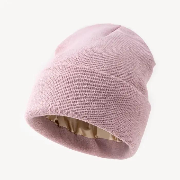 Bonnet tricoté unisexe doublé en Satin pour femmes et hommes