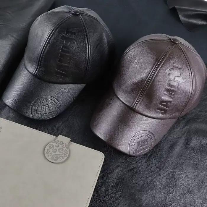 Casquette de baseball réglable en cuir PU pour homme