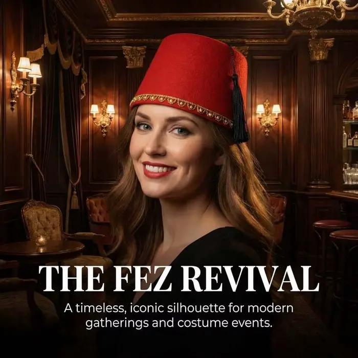 Chapeau Fez Rond Universel en Feutre Respirant Rouge