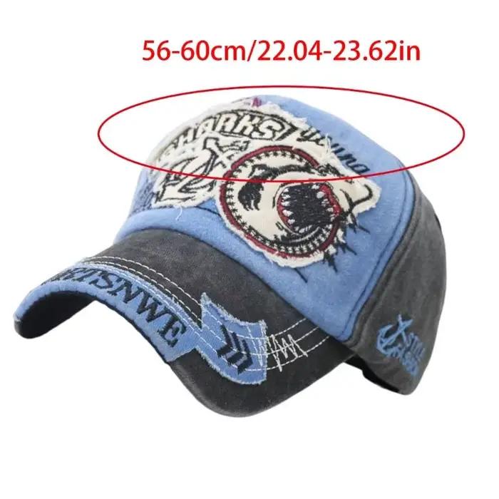 Chapeau Baseball en jean réglable confortable 39BB, broderie requin