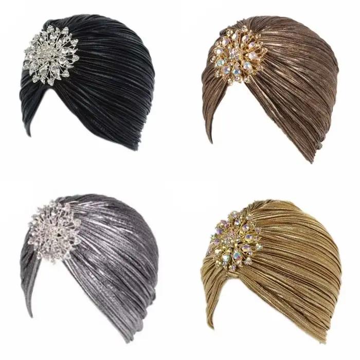 Chapeau turban plissé confortable pour femme polyvalent polyester bandana africain luxueux indien broche voyage printemps automne