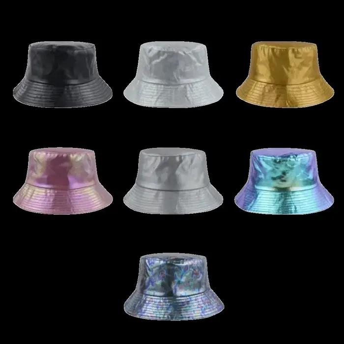 Chapeau bob lumineux en polyester uni effet laser arc-en-ciel chapeau de pêcheur brillant argent or casquette de soleil estivale pour homme femme occasions extérieures multicolore