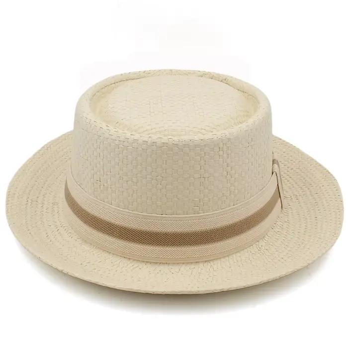 Lager taille réglable US 7 1/2-7 5/8 UK L-XL hommes femmes paille tarte de porc chapeaux été chapeau de soleil casquette de plaisancier marin Sombrero plage Fedora
