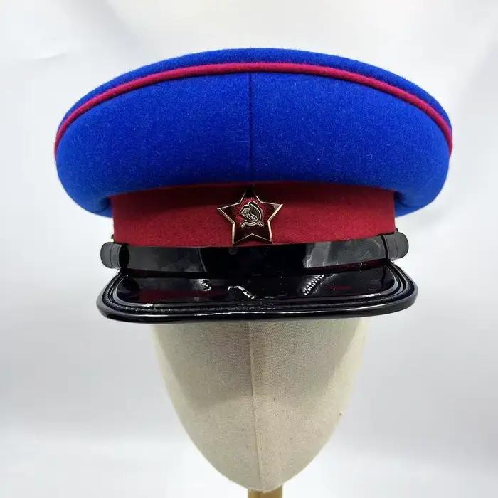 Casquette classique de commissaire politique soviétique - Chapeau bleu à large bord de l'Uniforme du département des Affaires Intérieures Soviétiques