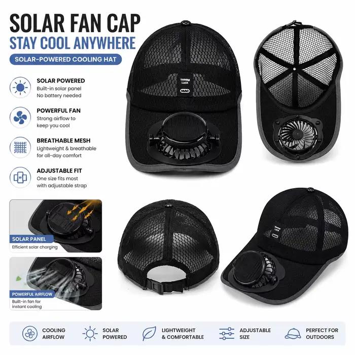 Casquette de baseball respirante anti-UV avec ventilateur solaire rechargeable par USB