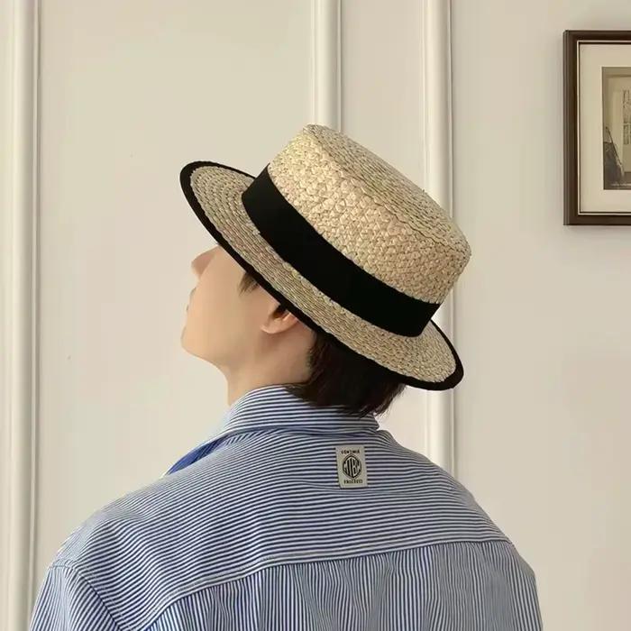Chapeau Canotier Classique Français en Paille Blé pour Femme et Homme