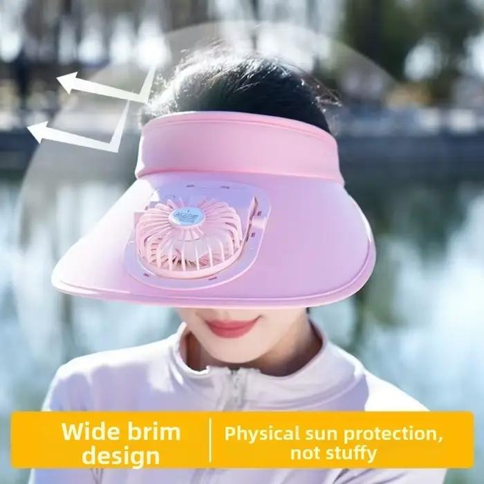 Chapeau de soleil pour femme avec ventilateur de refroidissement rechargeable protection anti-UV bord large et toile ouverte pour femmes occassions spéciales été vacances randonnée