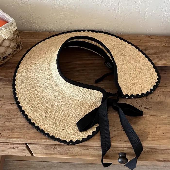 Nouvel Été pliable raphia Portable Chapeau de plage à large bord