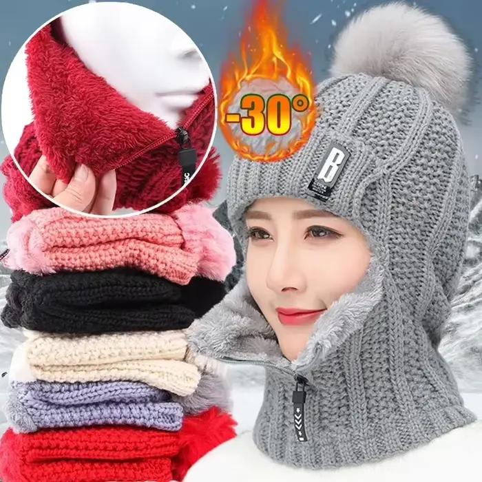 Chapeau tricoté en laine coupe-vent pour femmes