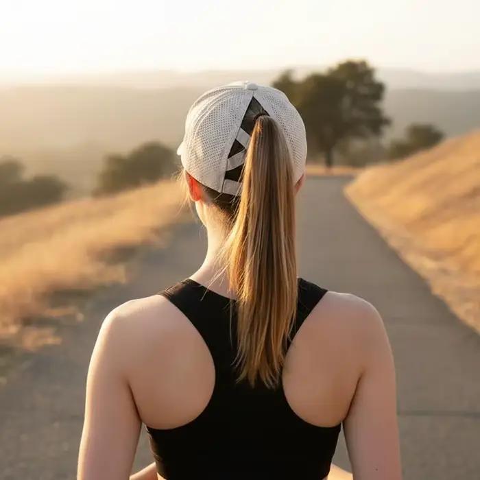 Casquette de baseball pour femme avec ouverture pour queue de cheval – Chapeau de soleil respirant à maille croisée