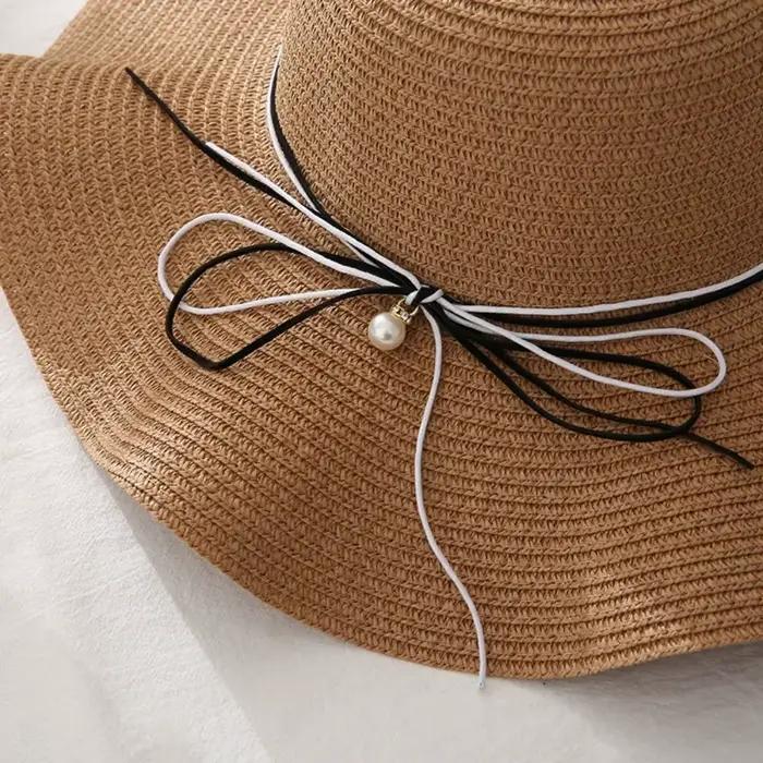Chapeau de paille tendance style français avec perles