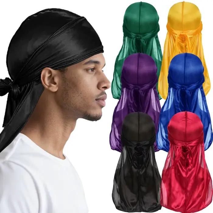 Durag en soie pour homme, bonnet bandana soyeux, doo rag à longue queue, casquette pour cheveux bouclés et ondulés, accessoire de mode pour les quatre saisons, cadeau idéal pour l'homme moderne